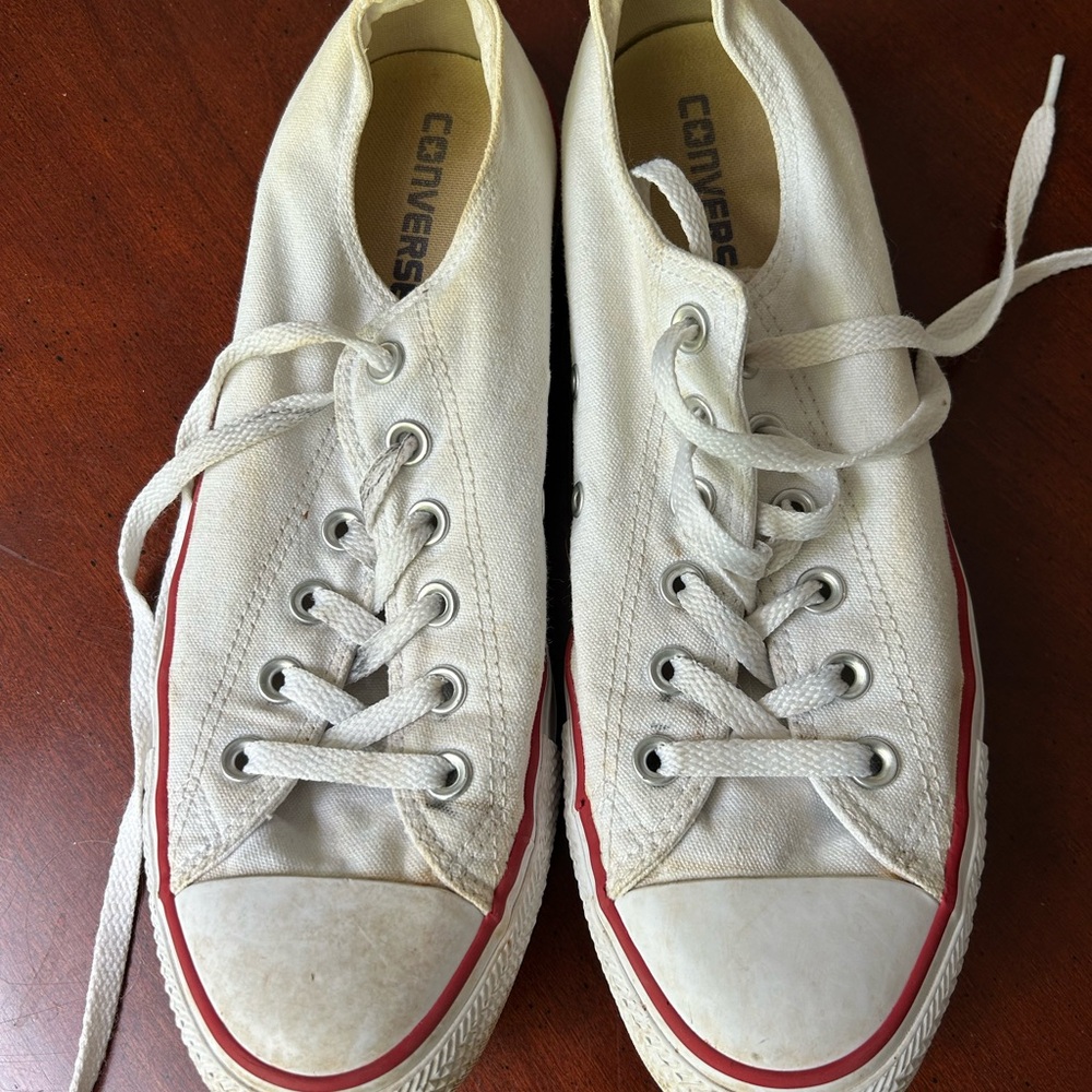 Converse Off-White Canvas Sneakers with Red Trim
